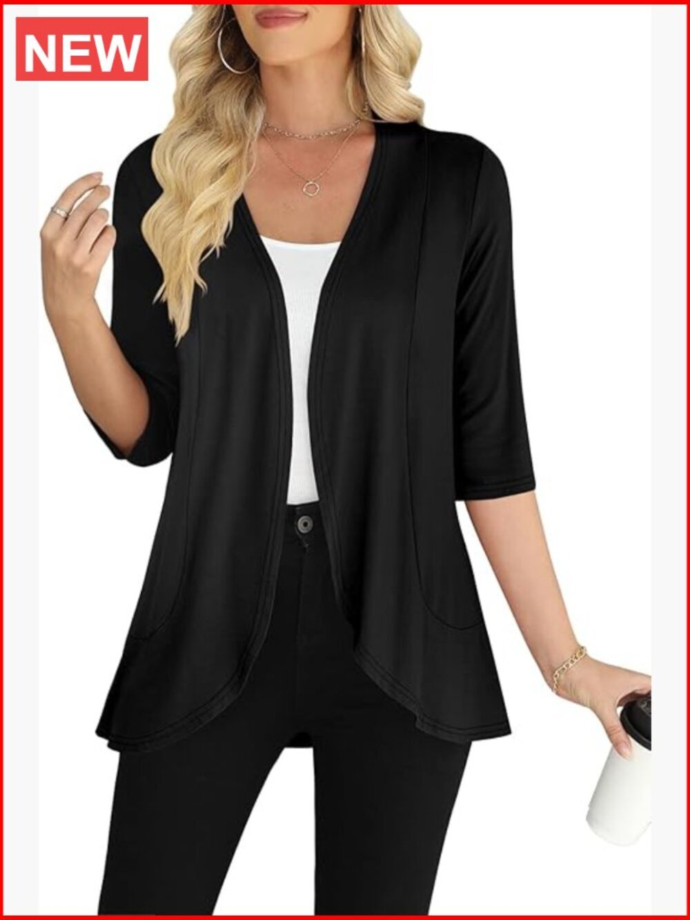 Casual Lightweight 3/4 Sleeve Cardigan Open Front Soft